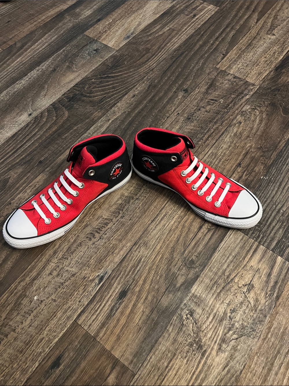 Converse Red and Black Canvas Mid-Top Sneakers